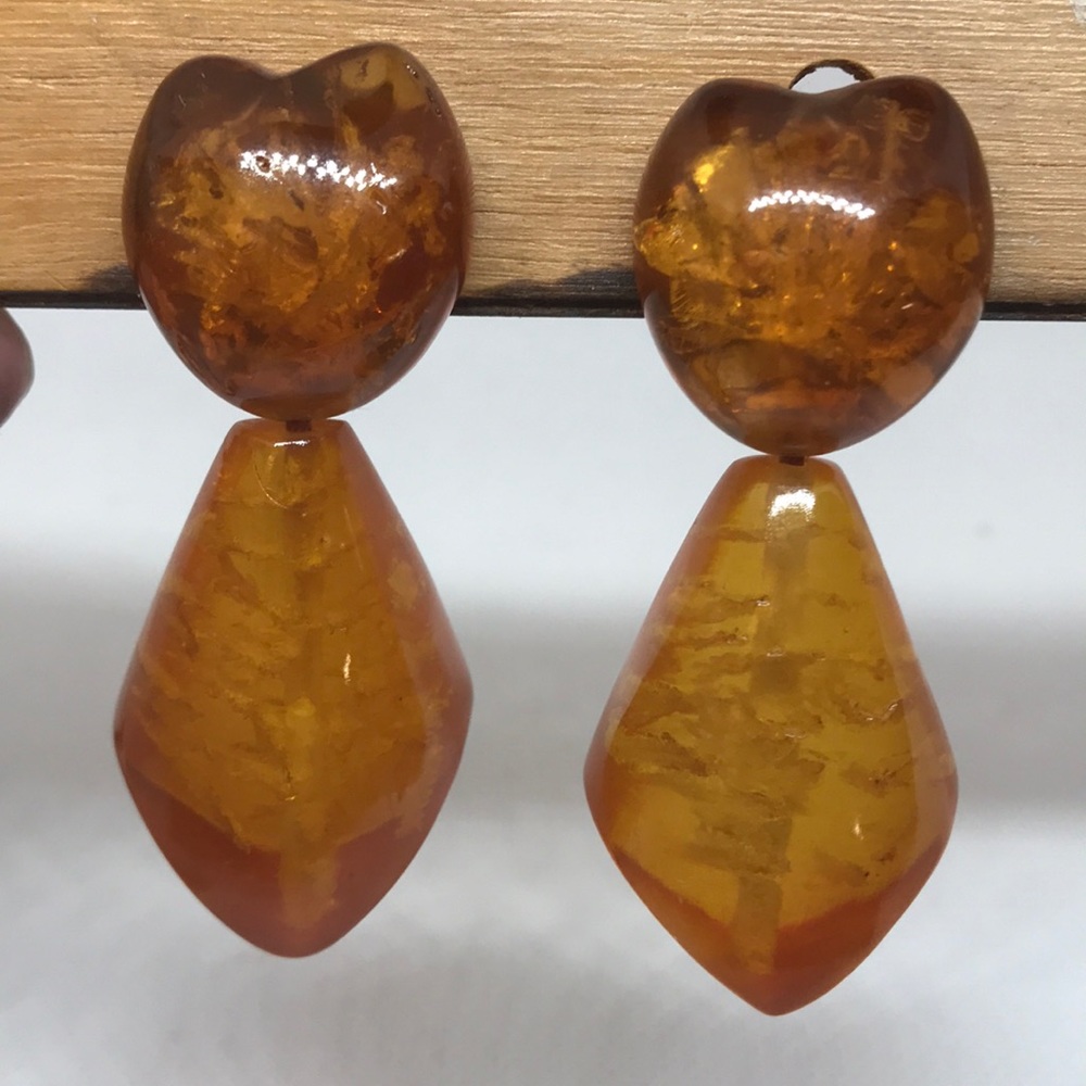 Chunky Vintage Narducci Amber Resin Clip Earrings